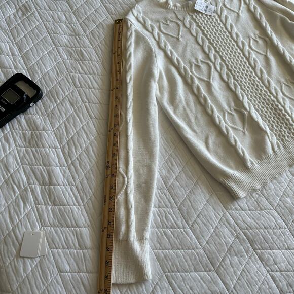 J.Crew Women’s Cable-Knit Hearts Crewneck Sweater Ivory CF398 | Size Large New - Picture 14 of 14